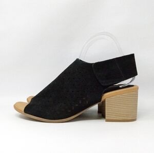 Korks Black Suede Open Toe Block Heel Shoes, Women's Size 10